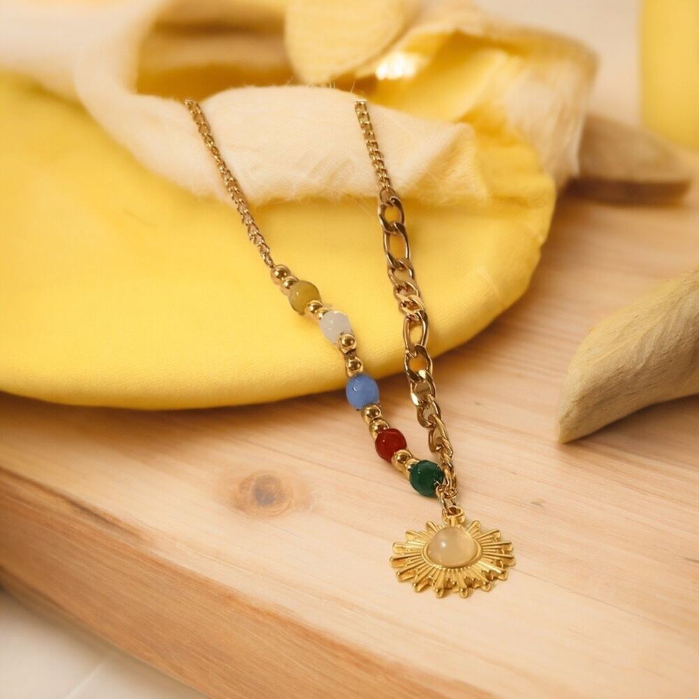 NEW 18K yellow gold plated beaded sun BoHo chain necklace jewelry B20B - Picture 6 of 7